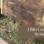 3 bin compost system and hands holding compost