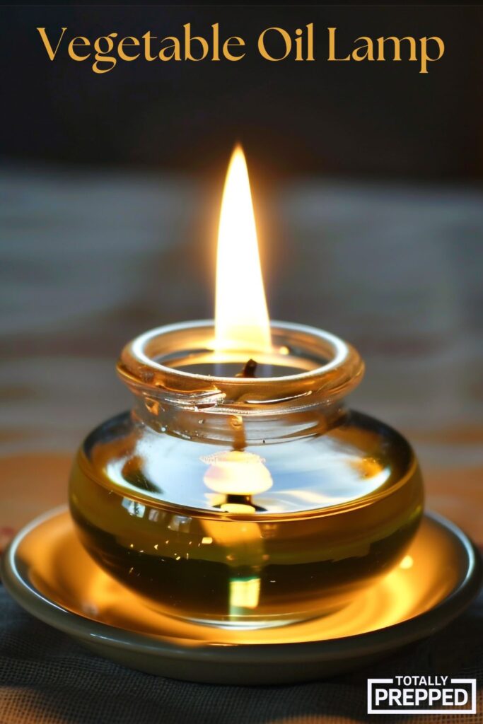 vegetable oil lamp in small glass bottle on a table