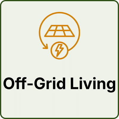 solar panel and power symbol over words off-grid living